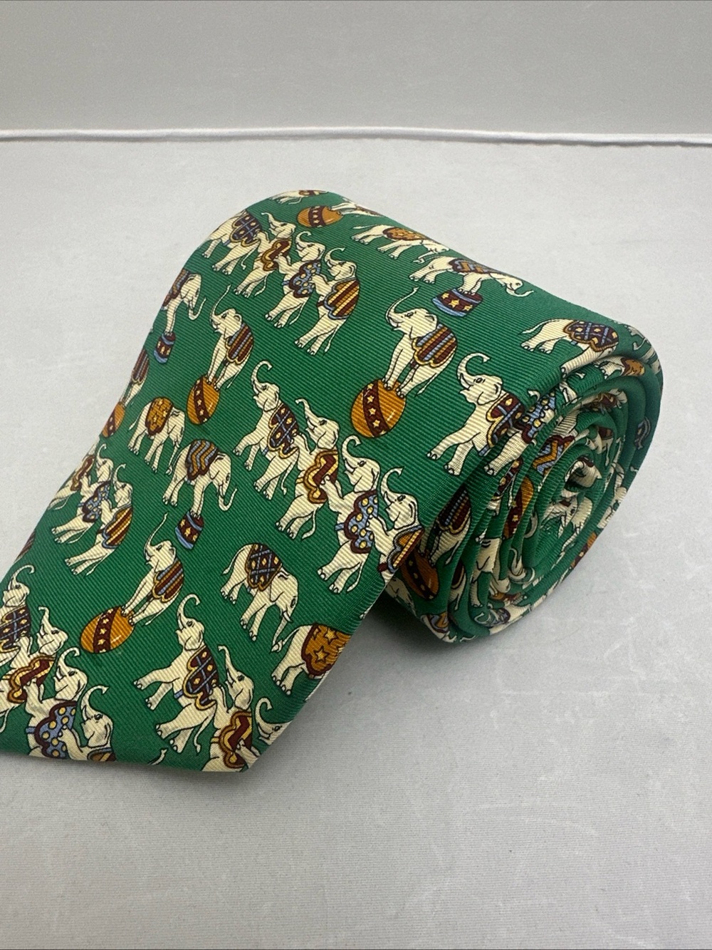 Green Elephant Motif Men's Tie
